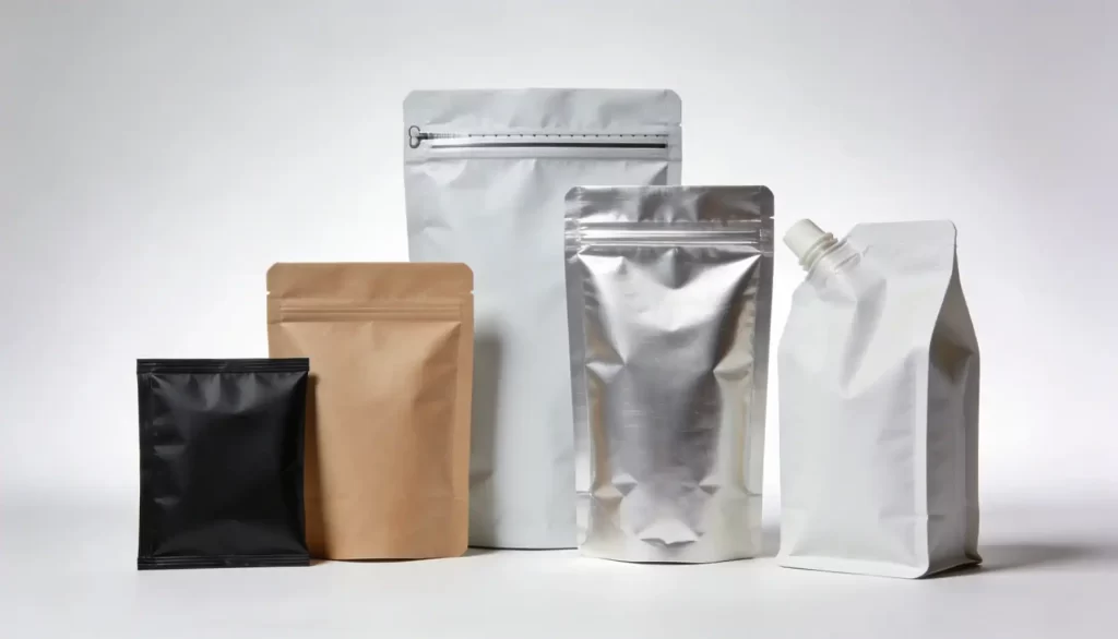 Five different custom mylar pouch styles 