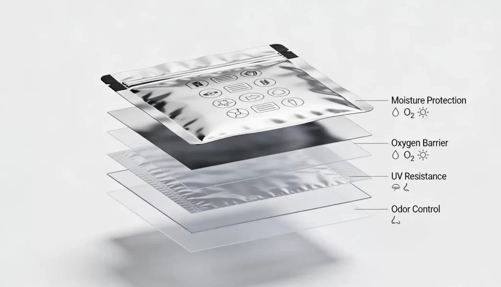 Layered structure of a custom mylar pouch 